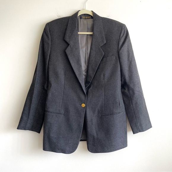 Brooks Brothers wool blazer women Sz 12 grey single button gold preppy old money - Picture 1 of 11
